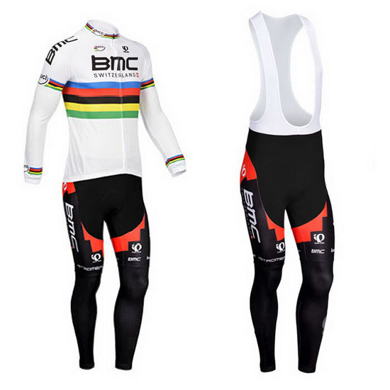 2013 Maillot BMC Tirantes Mangas Largas Blanco